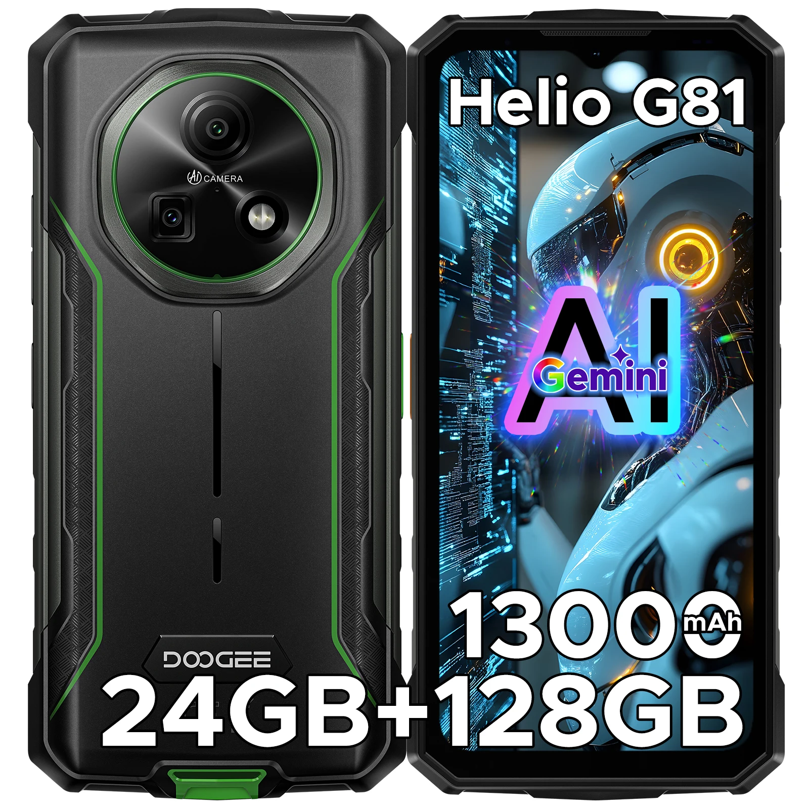 DOOGEE Fire 5 Pro robuuste telefoon 13000mAh batterij Helio G81 24GB RAM (4+20) 128GB ROM 6.6" 90Hz wereldwijde versie Gemini AI smartphones