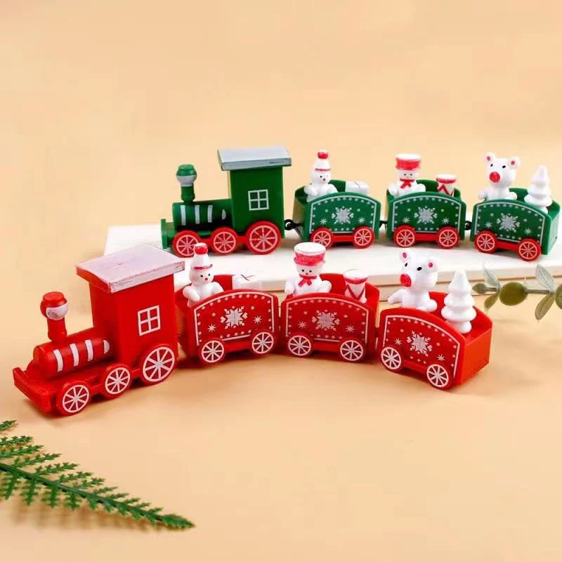 New Year Christmas Plastic Train Ornament Cute Painted Toy Train with Santa Claus Snowman Crafts Xmas Party Decor Kids Gifts