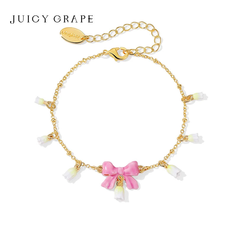 

JUICY GRAPE Original Luxurious and Unique Pink Butterfly Bow Bellflower Bracelet Perfect Gift for Best Friends or Girlfriends