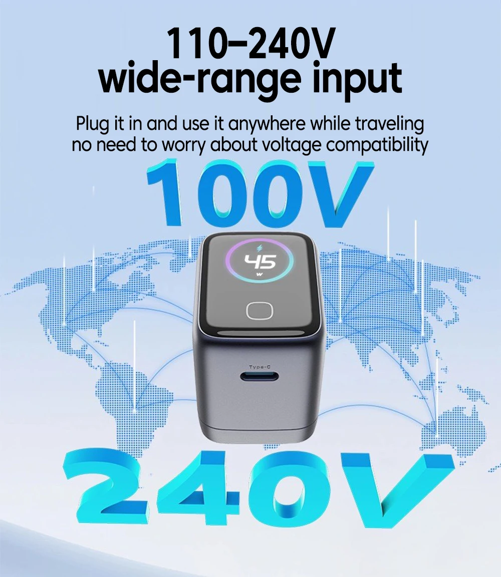 PD 45w GaN Fast Charger Type-c Port Mobile Phone Adapter With AI Smart Screen Display For iPhone 17 16 15 Samsung Xiaomi Huawei