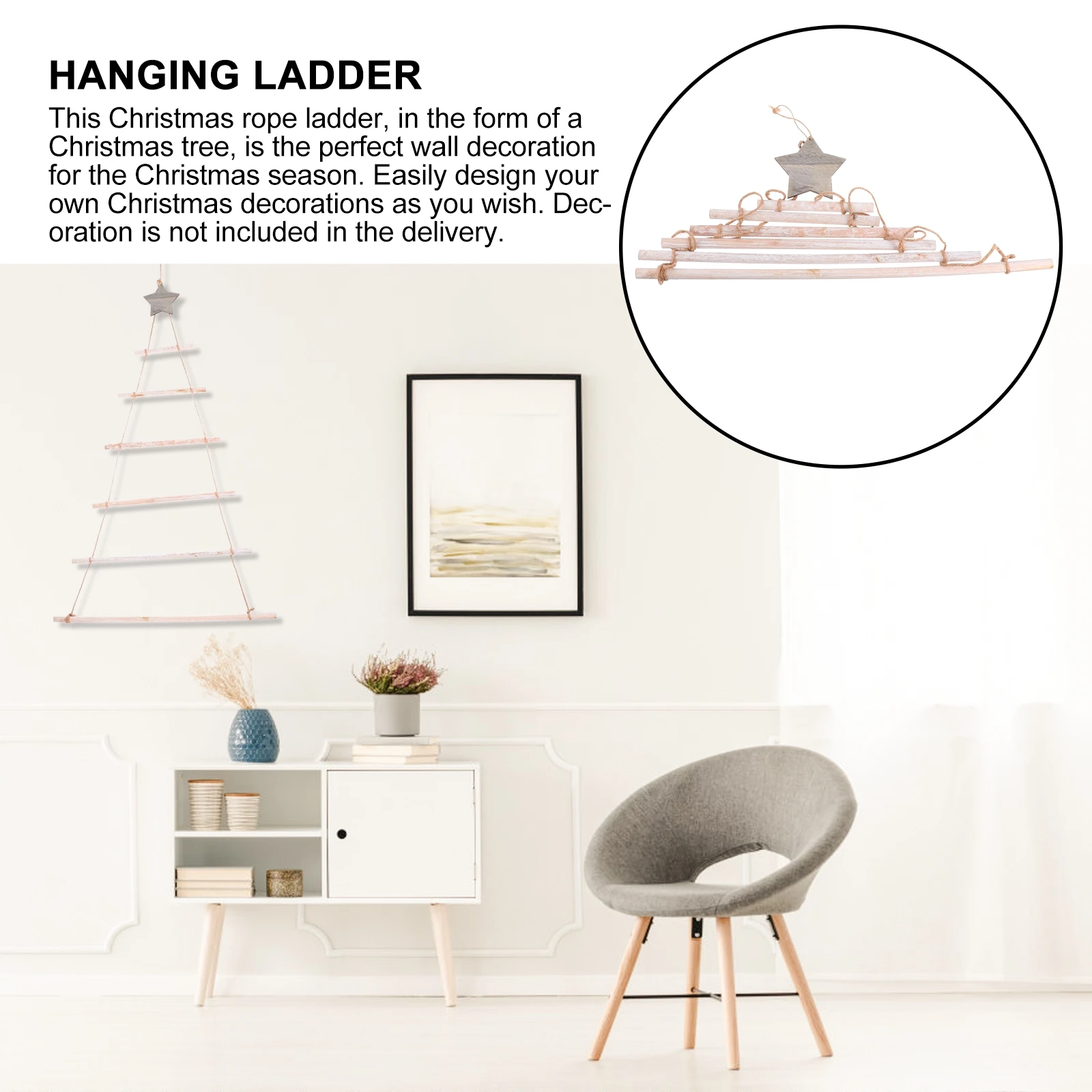 

Christmas Tree Wall Hanging Branch Ladder White Color Greeting Card Decoration Hemp Rope Wood Material Home Decor Advent Wreath