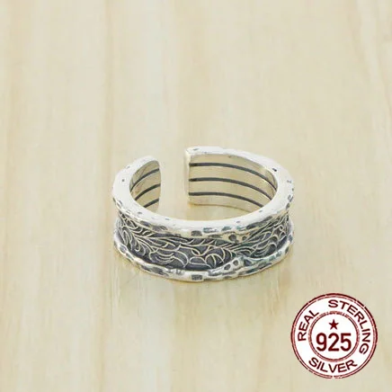 

S925 Sterling Silver Ring Vine Grass Pattern Trendy Couple Accessories Punk Style Personalized Jewelry Gifts for Lovers