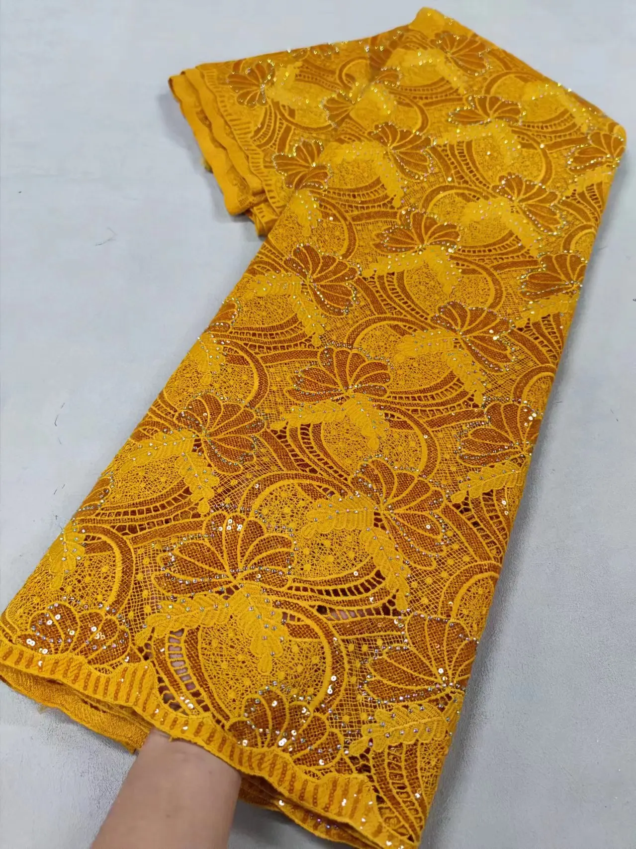 

Нигерийская тюлевая кружевная ткань для шитья, свадебное платье, шифоновый гипюр 2025, высокое качество, хлопок с вышивкой, 5 ярдов, JL501