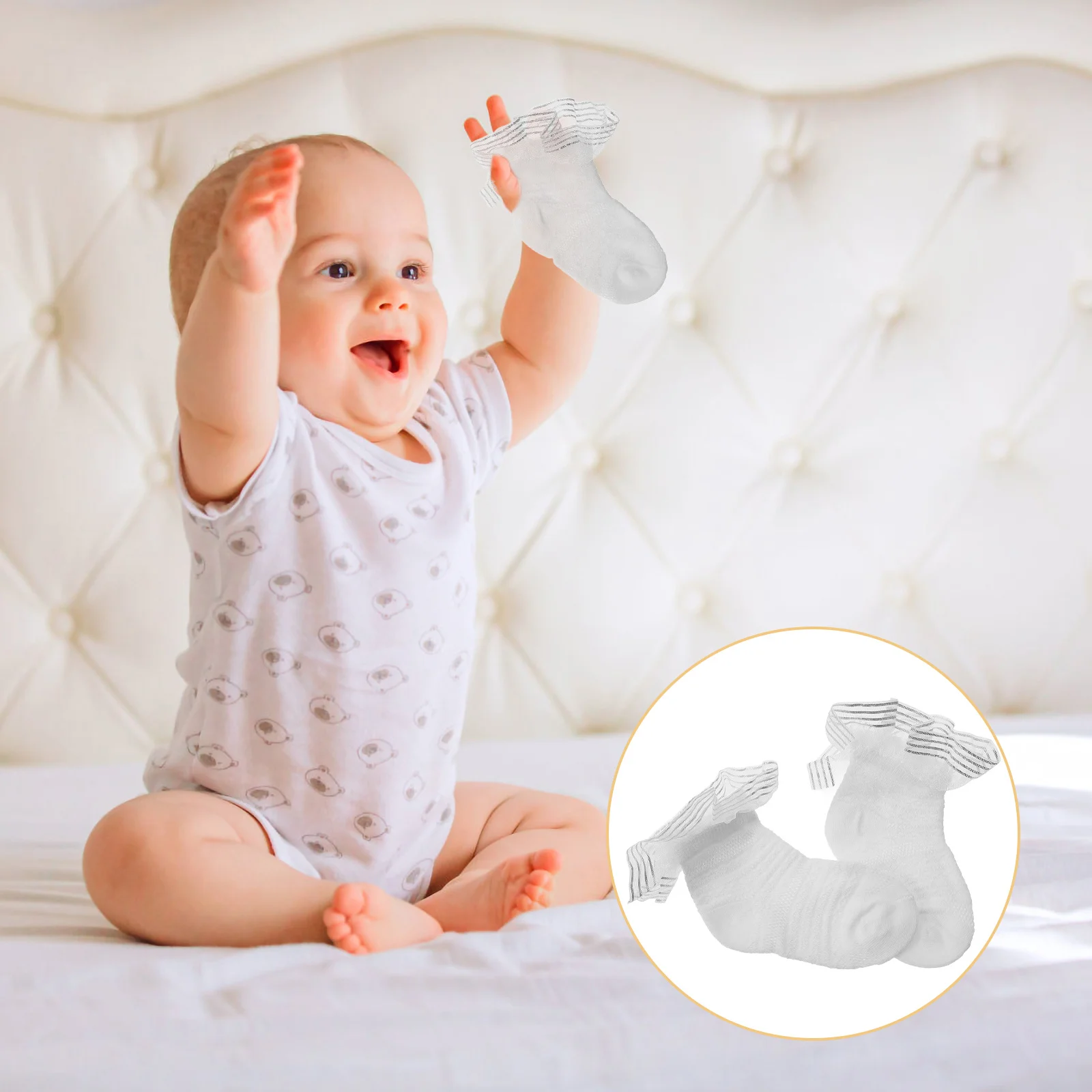 

1Pair White Cotton Knee Socks Baby Socks Soft Lace Tulle Size M Suitable for Girls Baby Dance Sock Cozy Sock Kids