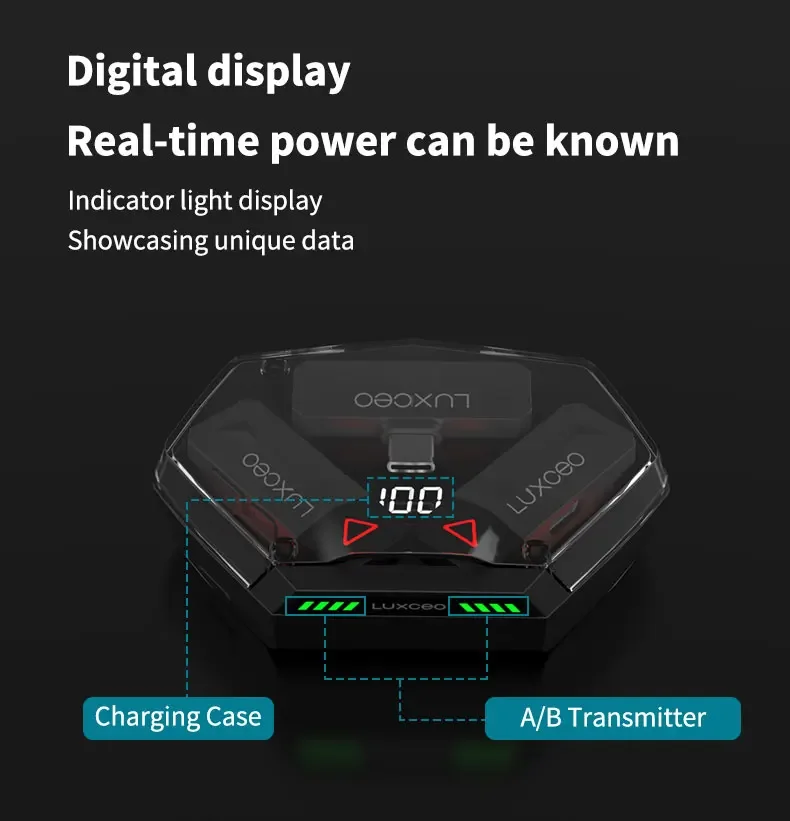 LUXCEO-M8 Microfone Lavalier sem fio com estojo de carregamento, microfone lapela, áudio, gravação de vídeo, entrevista, iOS, Android