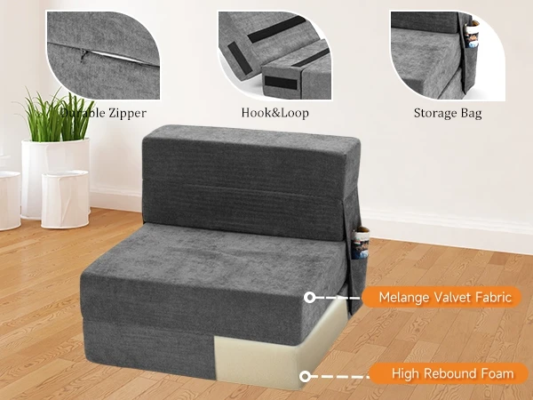 

Folding Sofa Bed Memory Foam Fold Out Chair Bed Convertible Sofa Bed Chair Gray Single Foldable Couch Bed Folding Sofa Bed Chair