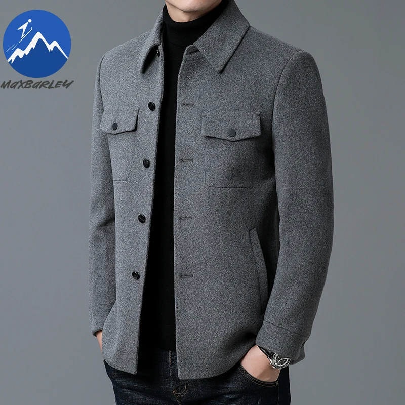 Maxbarley Double-sided Wool Coat Men Winter 2025 High Fashion Short Windproof Jacket Business Casual Woolen Blended Overcoat Man