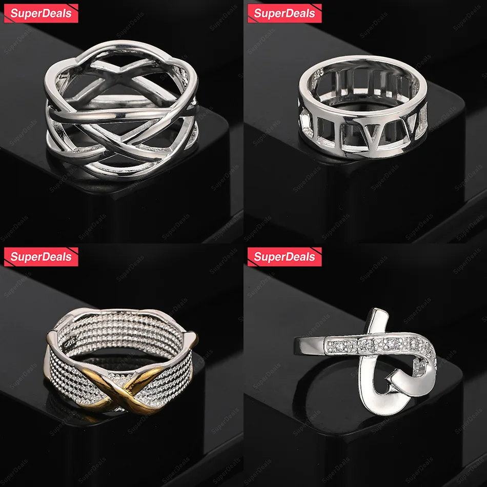 SuperDeals 925 Sterling Silver Cross Braided/Heart/Roman Numeral/Gold Letter X Ring Women Birthday Party Fashion Fine Jewelry