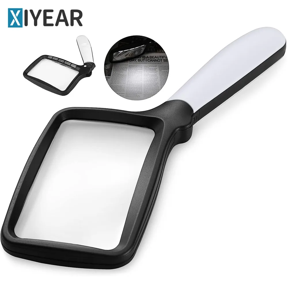 Folding handheld magnifier with illumination 2x adjustable LED Ideal for seniors to read newspapers, books and small fonts