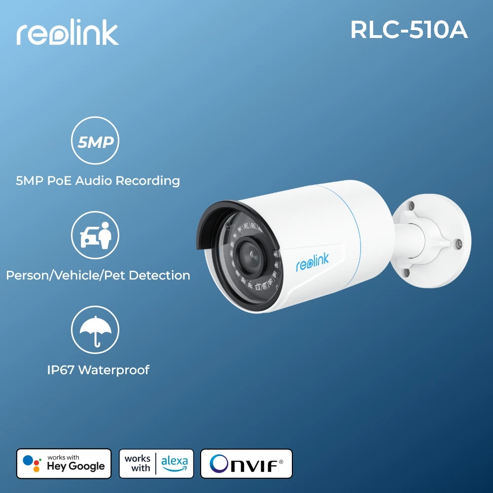 

Reolink Smart IP Camera 5MP PoE Outdoor Infrared Night Vision Bullet Camera Featured with Person/Vehicle Detection RLC-510A