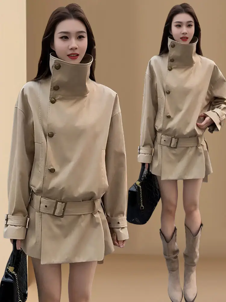 

Тренчи женские элегантные плиссированные с принтом плюс размер с принтом складной рукав новая оригинальная однорядная пряжка средней длины