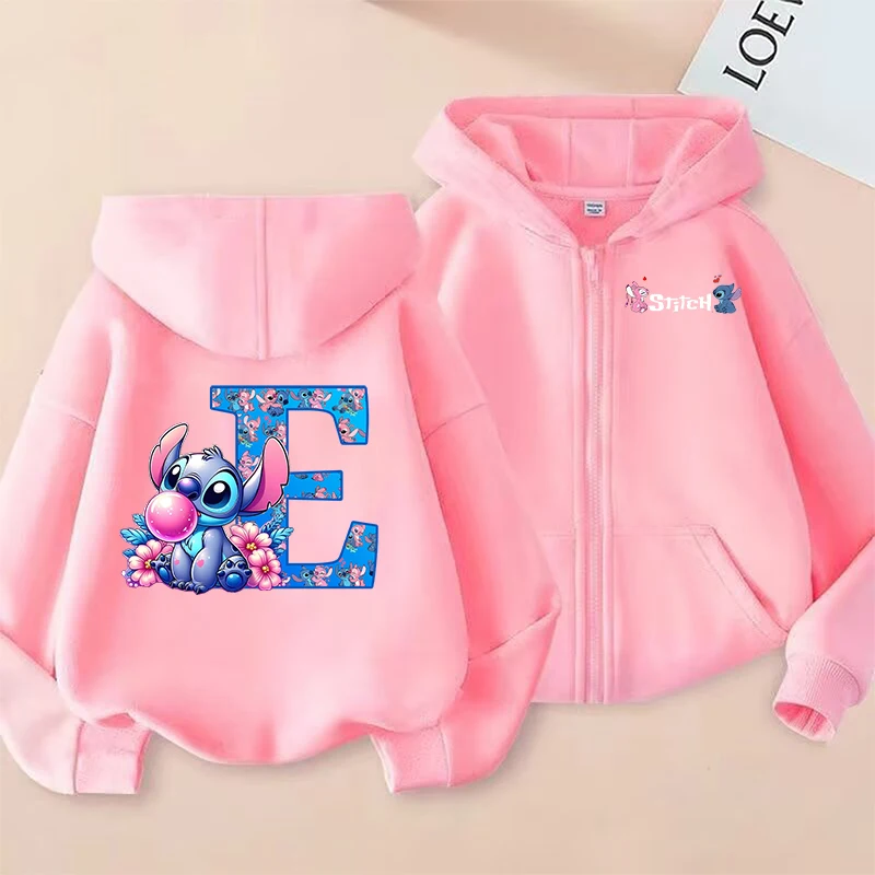 Stitch Disney enfant sweat à capuche avec fermeture éclair lettres de dessin animé filles extérieur sweat hiver à manches longues Harajuku pull décontracté à capuche