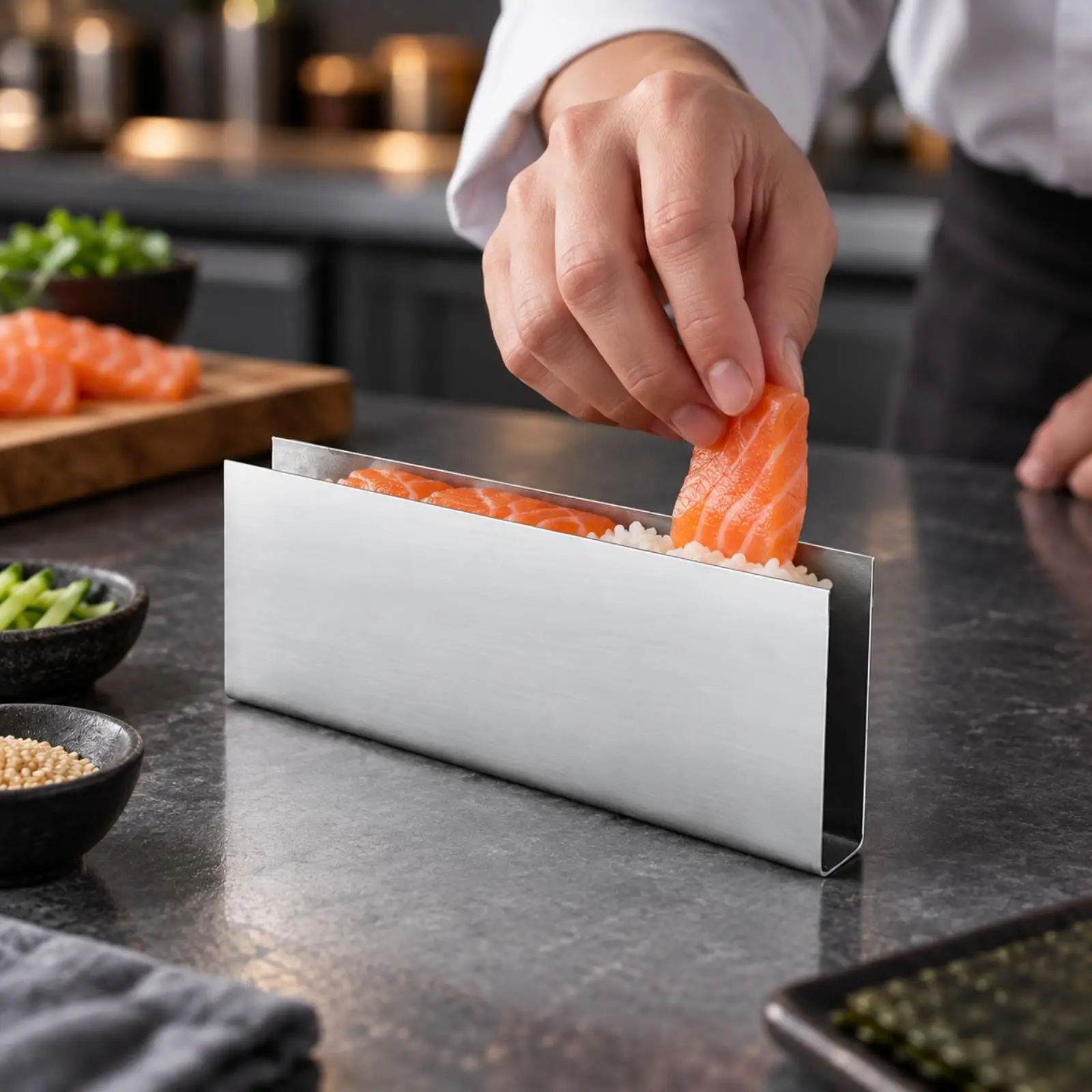 Rectangular Sushi Mold with Open Channel Stainless Steel Seaweed Sushi Forming Mold Kitchen Tool Fryer-Safe Easy to Use