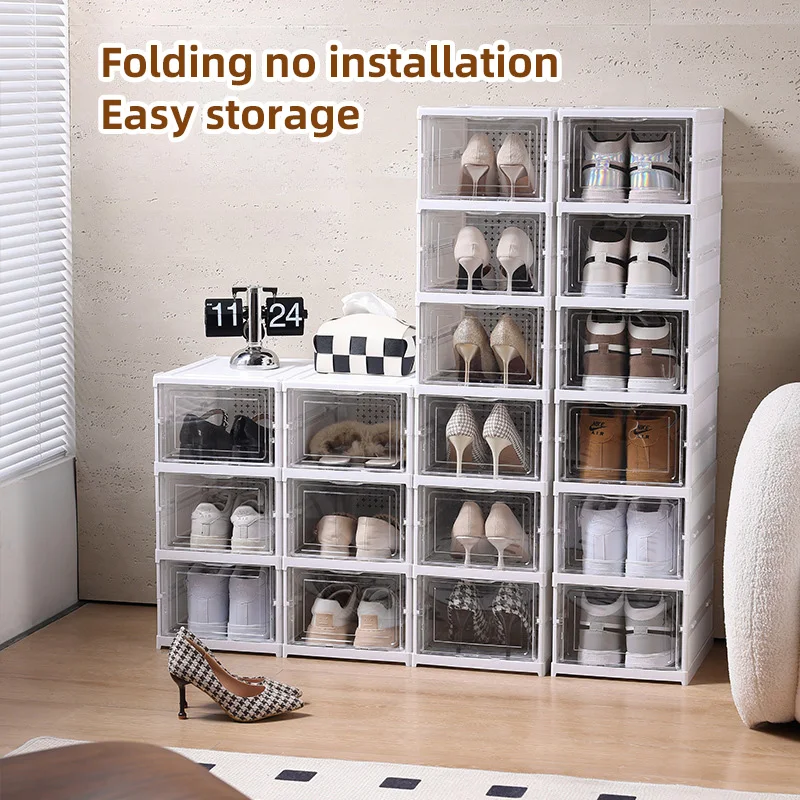 1/3 Layers Foldable Shoes Box Dustproof Thickening Shoe Rack Storage Stackable Installation Free Shoes Box With Lid Shoebox