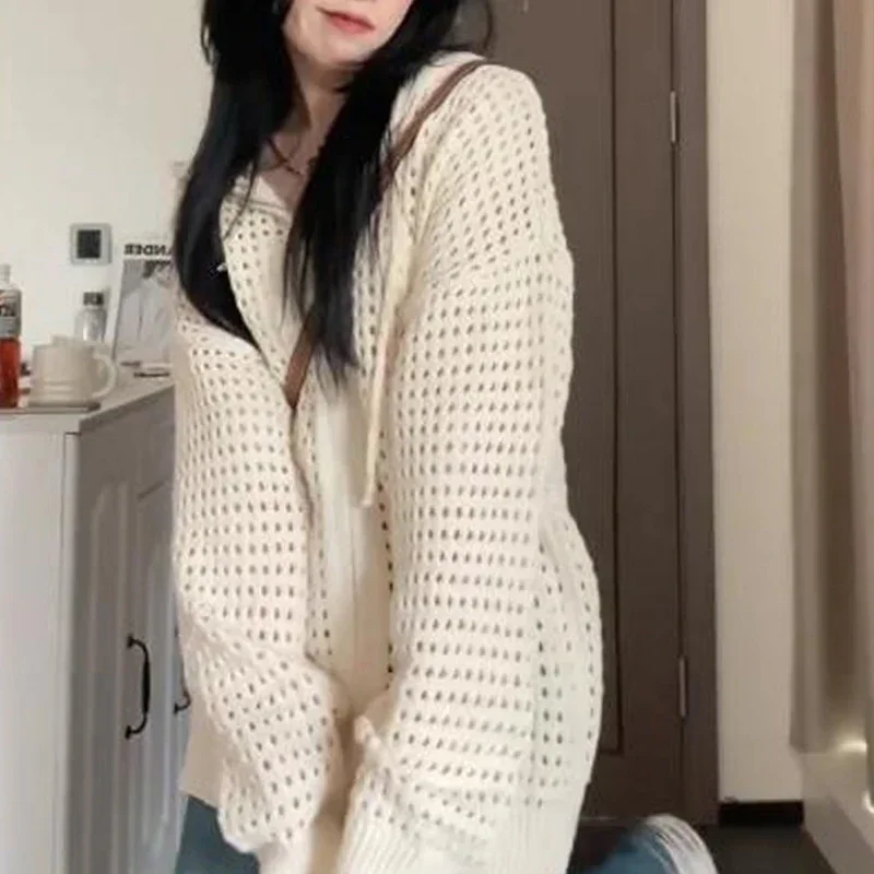 

вязаное пальто, женская одежда, ropa mujer, повседневные топы с длинными рукавами и капюшоном y2k, модные свободные куртки y2k на молнии 7k815