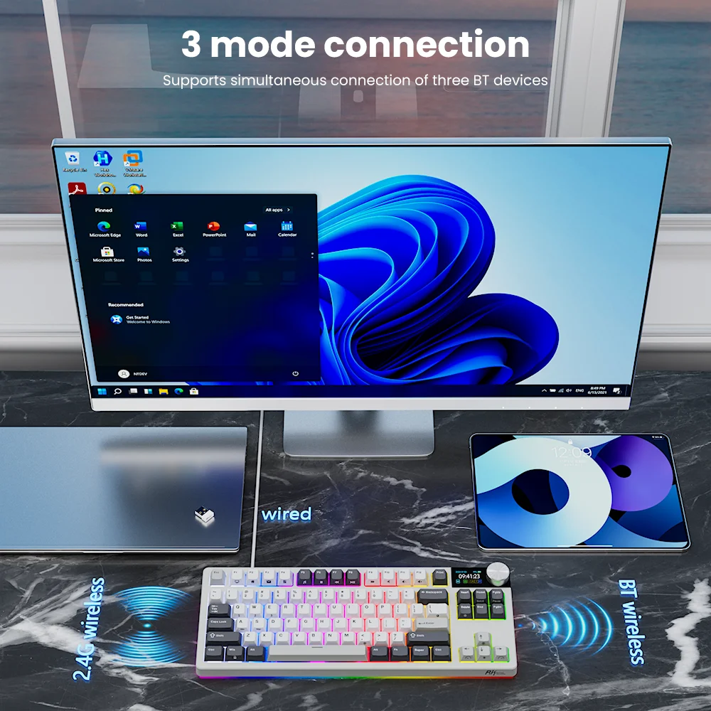 RK ROYAL KLUDGE S85 TFT Color Screent Mechanical Keyboard Tri Mode Wireless 85 Keycaps Hot-Swappable Gamer Keyboard RGB Backlit