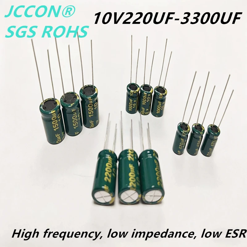 Capacitores Eletrolíticos de Alta Frequência e Baixa ESR JCCON 10V 220/470/680/1000/1500/2200/3300UF 105 ℃   fonte de alimentação para placa-mãe 20-50p