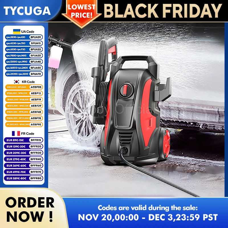 Pistola de agua a presión de 110bar, Motor de cobre de 1800W, lavadora de coche con doble entrada de agua, uso doméstico portátil, potente herramienta de limpieza maravilla