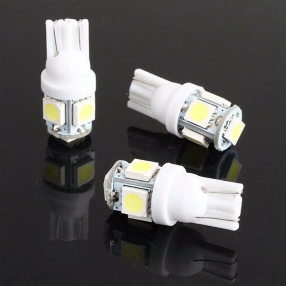 슈퍼 화이트 T10 웨지 5-SMD 5050 LED 전구, W5W 2825 158 192 168 194, 50 개