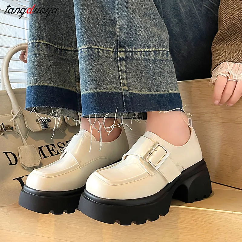 High Heels Loafers Women 2024 Spring British College Style Mary Janes shoes Chunky Platform Oxford shoes Woman Jk Uniform Shoes