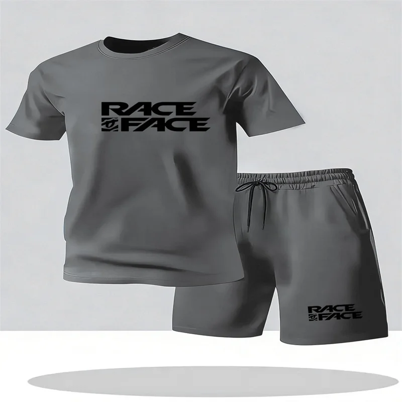 Men's urban street leisure sports 2-piece summer fashion round neck short sleeved T-shirt and shorts men's set