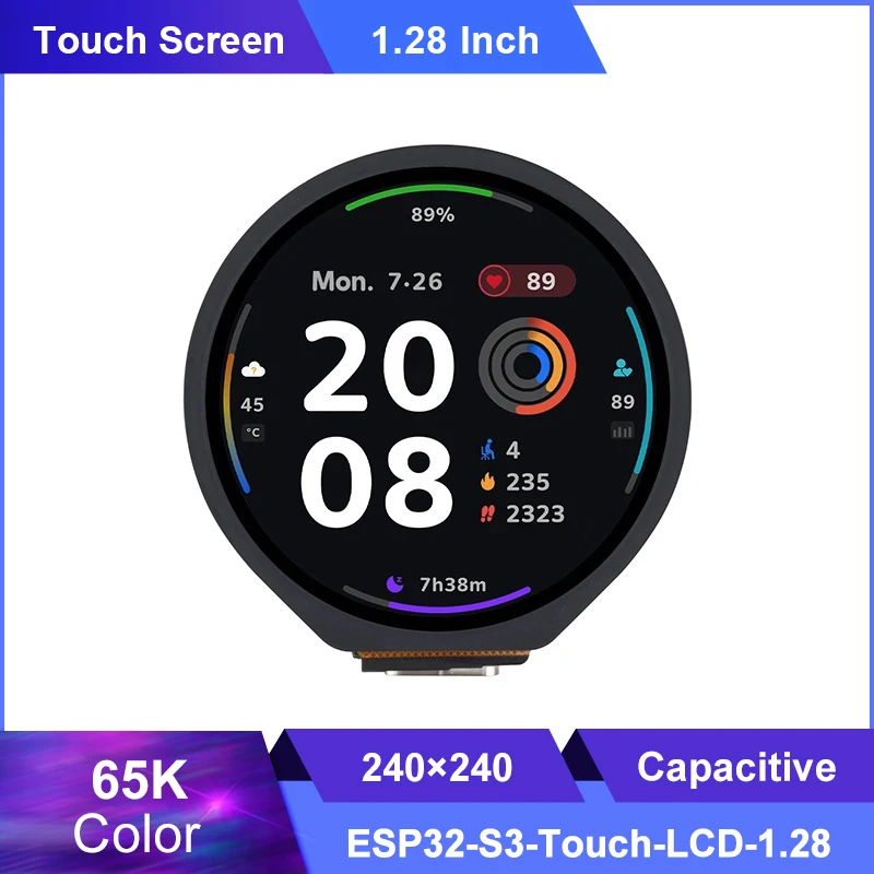

ESP32-S3 1,28-дюймовая макетная плата 240 × 240 65K цветной WiFi/Bluetooth емкостный сенсорный ЖК-экран круглый