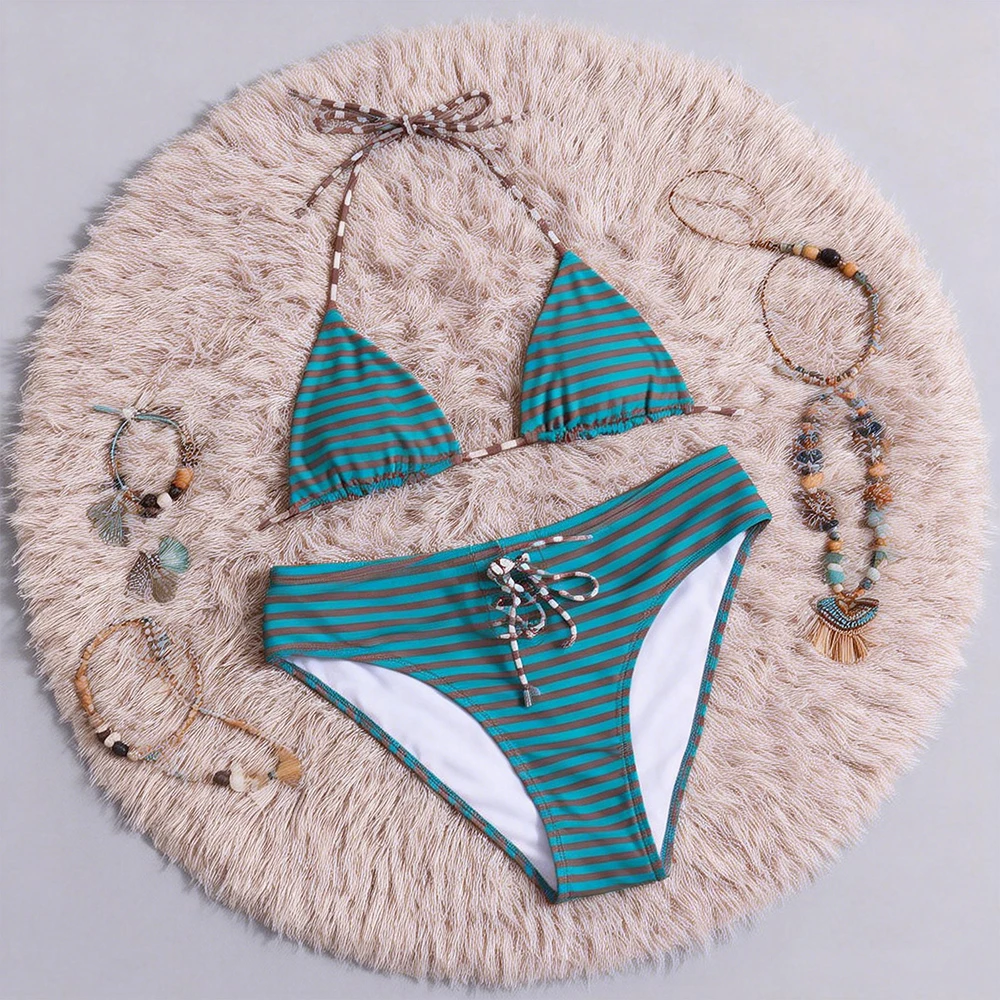 

Женские сексуальные комплекты с шортами бикини из 2 предметов Y2k, клетчатые/лодочки в горошек, топы бикини с лямкой на шее и низкой посадкой, треугольные купальники, пляжная одежда