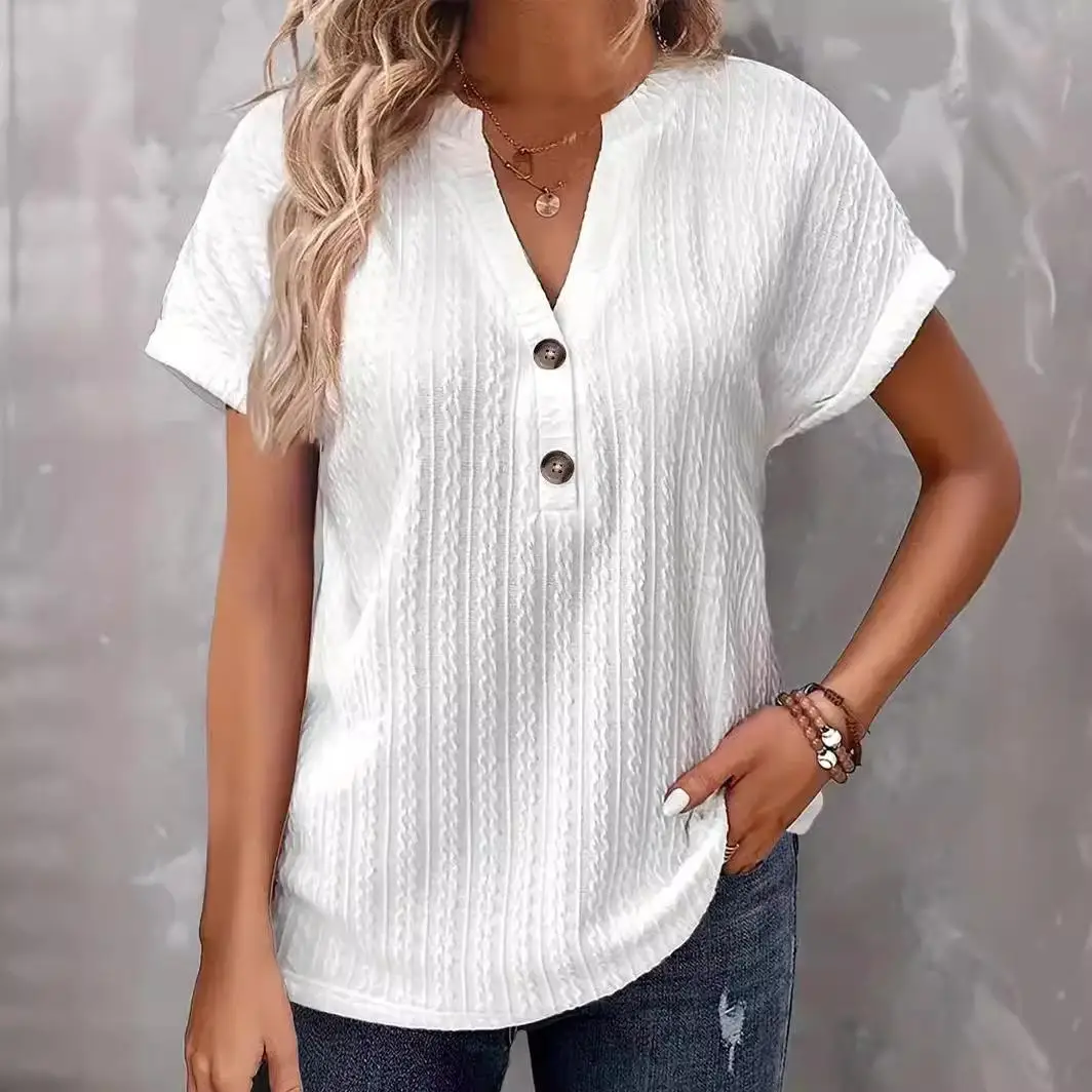 المرأة فاسق Sle فضفاضة تناسب طوق تي شيرت البوليستر دنة ort Sve العلوي أعلى السيدات Faion الربيع مجموعة