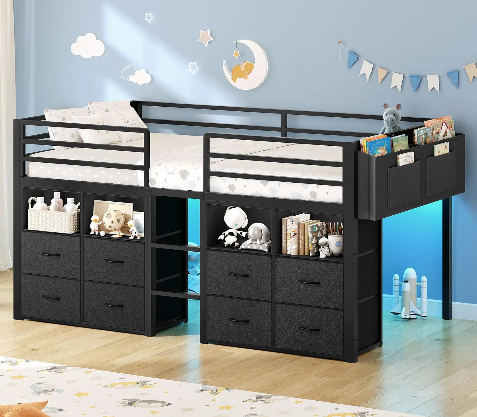 Low Low Loft Bed Twin Size with 8 Storage Drawers for Kids, Black - Aliexpress Deal