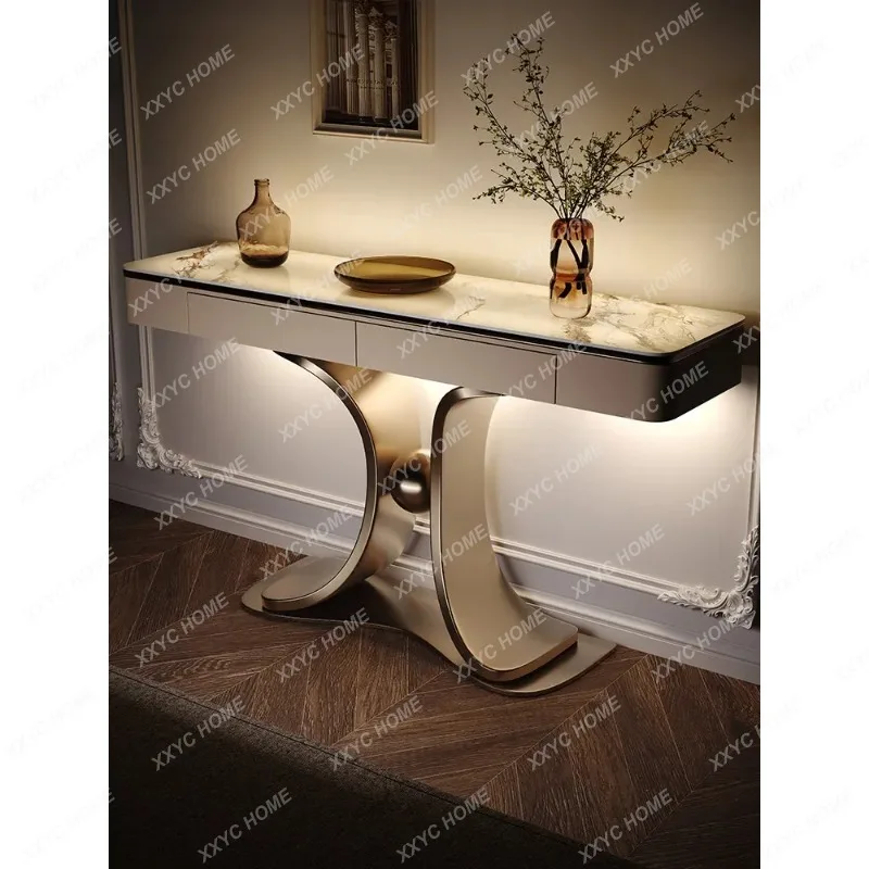 XXBModern Luxury Blue Agate Slate Entryway Console Table,  Hallway Narrow Accent Wall Decor Cabinet For Living Room