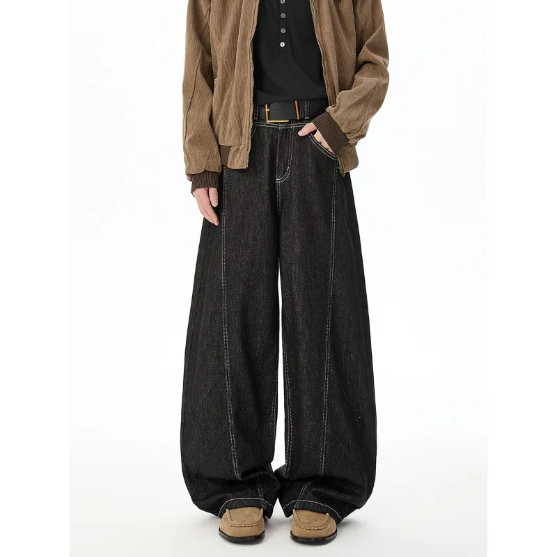 

Мужские джинсы в корейском стиле, однотонные, с драпировкой, повседневные, с пэчворком, изогнутым кроем, свободные, Cleanfit