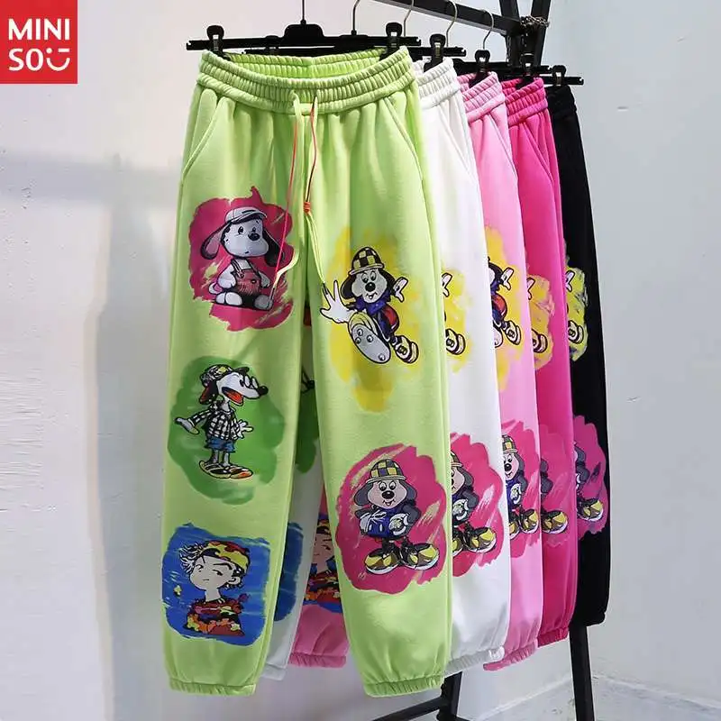 

Fleece Large Version Cartoon Graffiti Print Corset Sweatpants Men's Autumn Winter High Waist Thin Sports Casual Pants