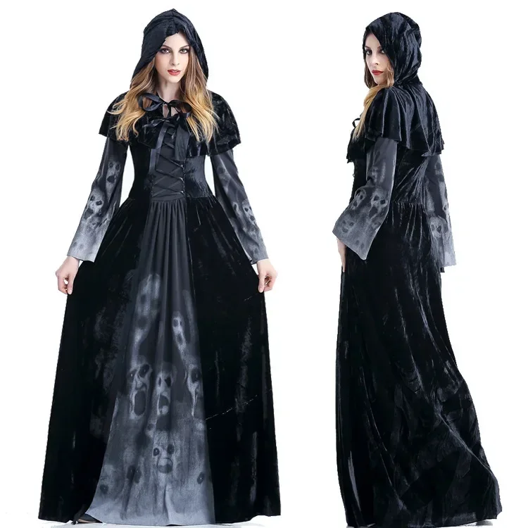 Vestido victoriano de Halloween, disfraces de Cosplay, ropa de bruja y vampiro aterrador, disfraz de mascarada Medieval para mujer, vestido Maxi elegante de fantasma