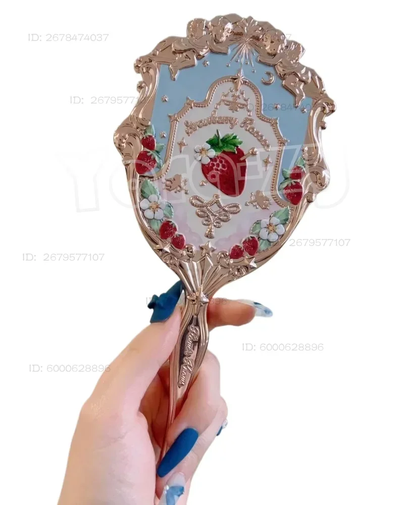 Flower Knows Strawberry Rococo 3D Embossed Hand Mirror | Aesthetic Makeup Tool for Lip Glaze & Beauty