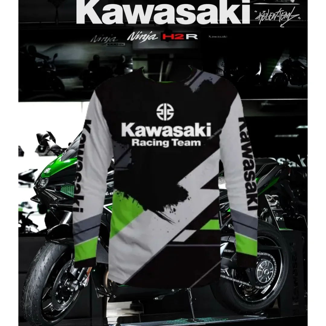 

Kawasaki Motorcycle Racing Team Men T-shirt Long Sleeve Spring Autumn Women Tee Shirts 2025 New Sports Children Clothes Tops