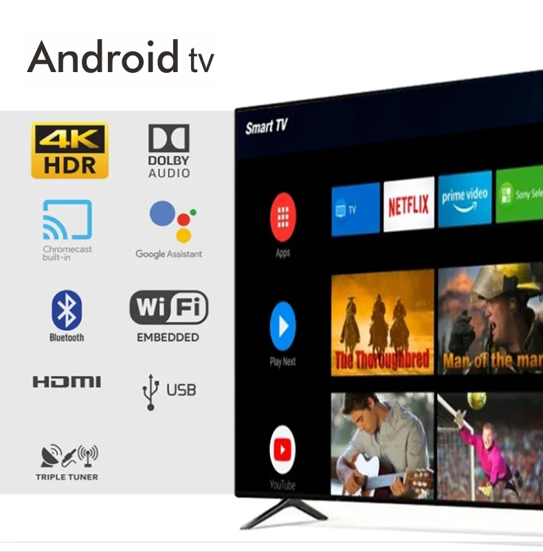 2025 تلفزيون Android Smart 4K UHD LED شاشة مسطحة 55/65 بوصة بدقة 2160P HD (تلفزيون واي فاي ذكي للاستخدام المنزلي والتجاري)