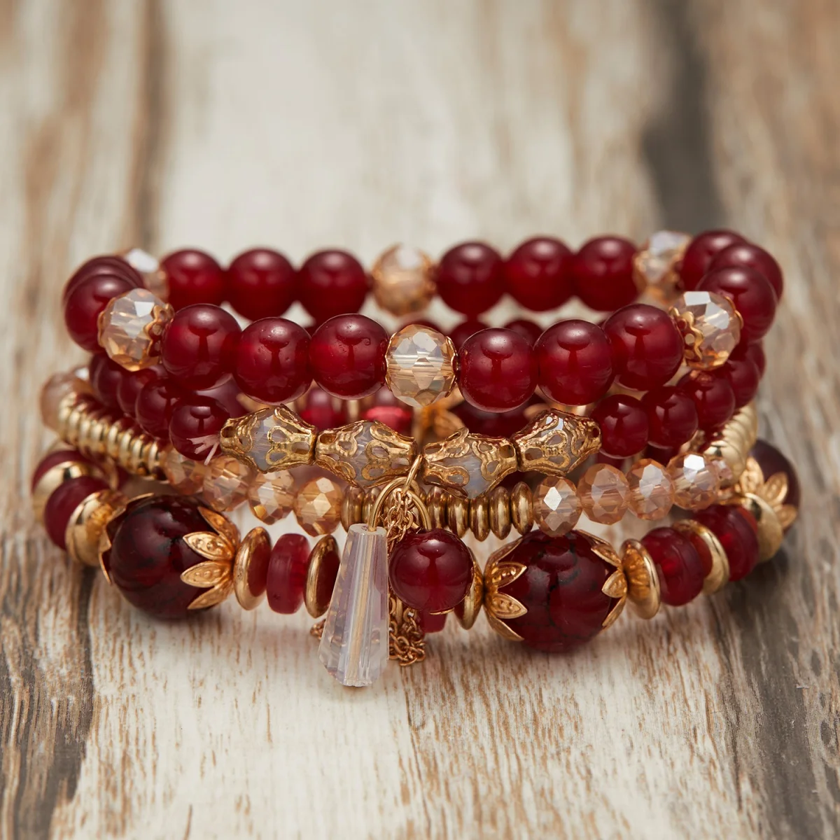 4 Teile/satz Böhmischen Bunte Kristall Perlen Armbänder Für Frauen Männer Multilayer Acryl Kette Quaste Elastische Armreifen Partei Schmuck