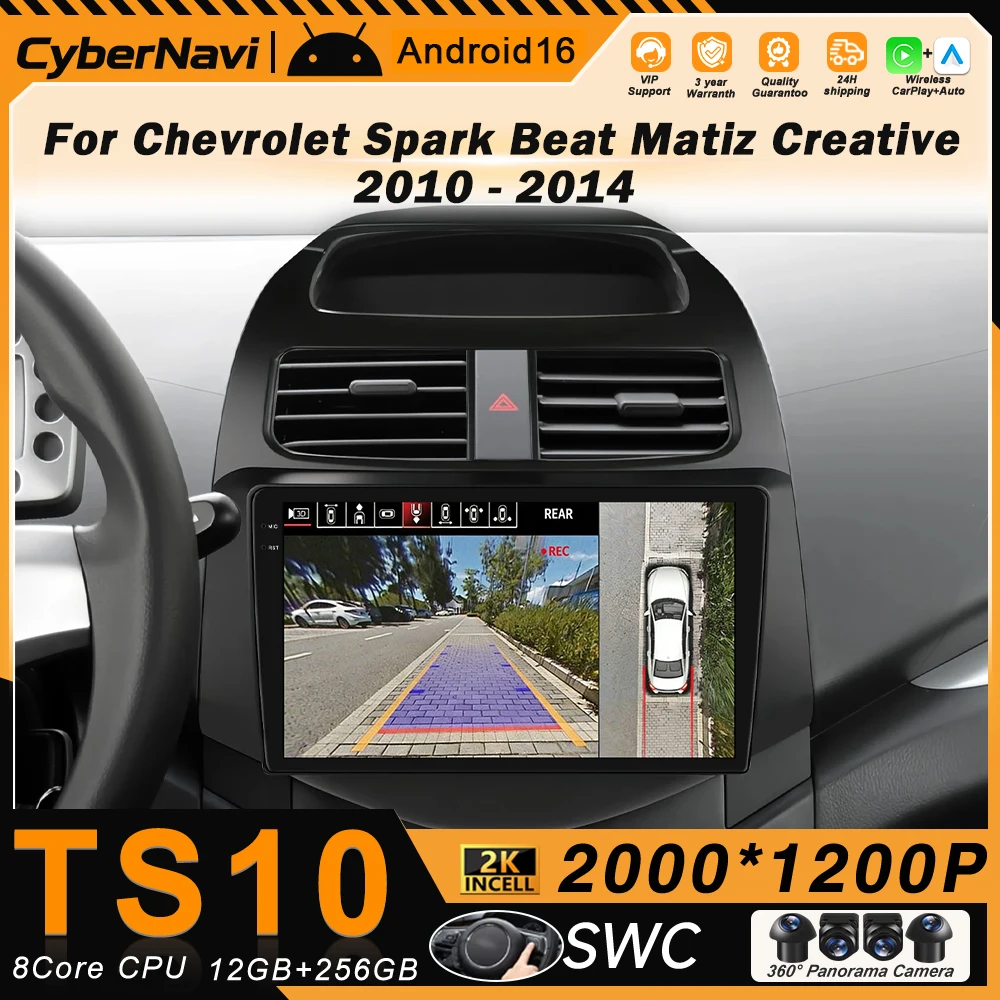 Radio Android para Auto con Carplay para Chevrolet Spark Beat Matiz Creative 2010 - 2014, Unidad Principal Multimedia, Reproductor de Video, Bluetooth, Estéreo