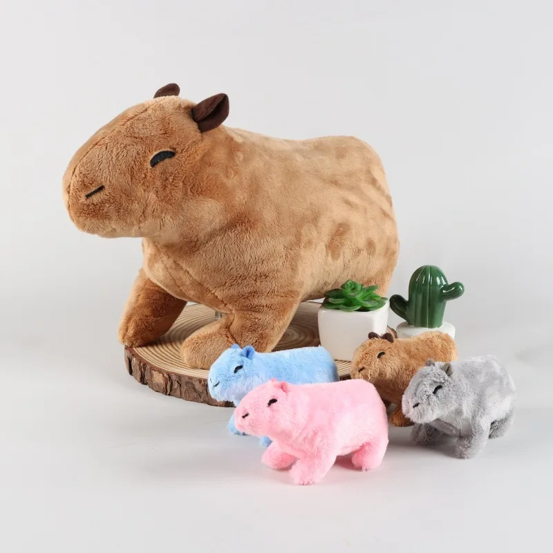 

Kawaii Simulation Capybara Plushi Toys Animal Stuffed Mommy Capybara Dolls with 4 Baby Plushie Pillow Inside Zipper Tummy Gifts