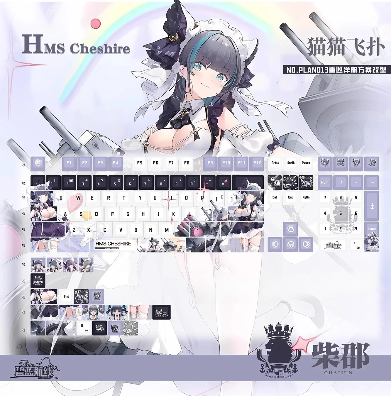 Azur Lane HMS Cheshire Key Caps Set Cute Cat Theme PBT Dye Sublimation Cherry Profile Mechanical Keyboard Translucent Keycaps