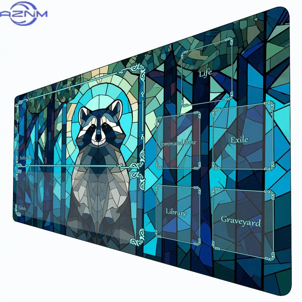 Colored glass style raccoon Magic Playmat Card Battle Gaming Mat with zone mtg playmat desk mat suitable for game gathering