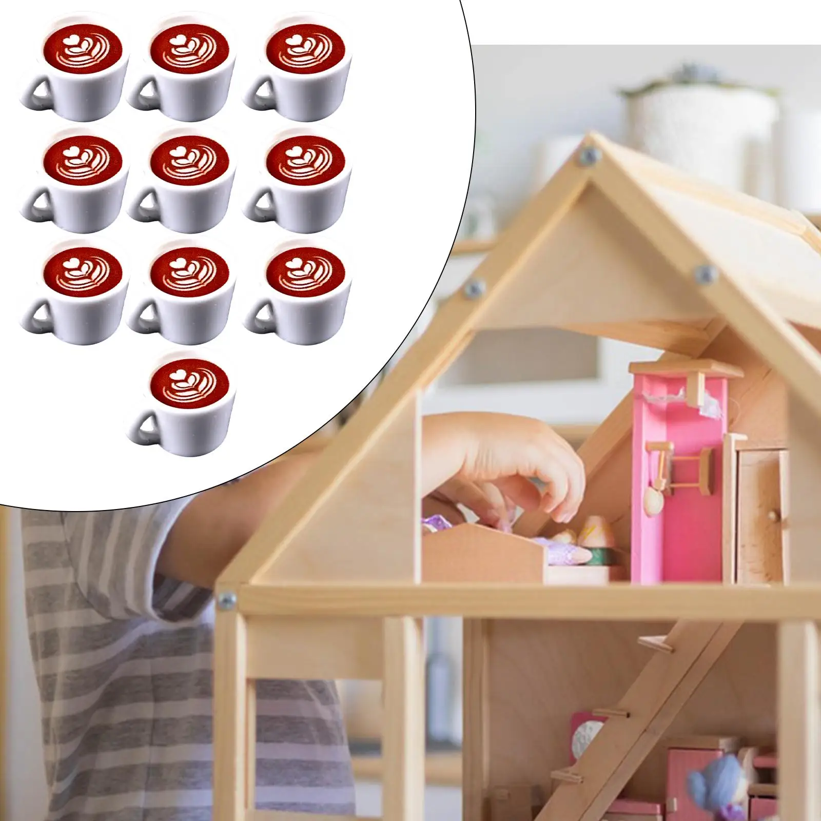 Casa de bonecas em miniatura café latte resina brinquedo copo com padrão flor para 1 12 escala cozinha jogar decoração