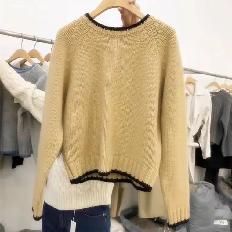 Sweter sweter z wełny damski pulower z okrągłym dekoltem sweter koreański pogrubiony luźny wełniany sweter sweter z wełny jesienno-zimowa dzianinowa
