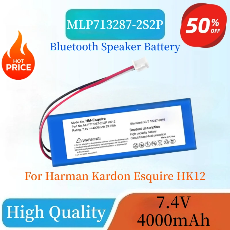 High Quality MLP713287-2S2P Replacement Li-Po Battery 7.4V 4000mAh For Harman Kardon Esquire HK12 Bluetooth Speaker Battery