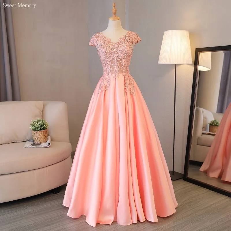 J139 New 2024 Sweet Memory Pink Formal Dresses for Prom Satin Lace Floor Length Wedding Party Dress Long Cocktail Gown