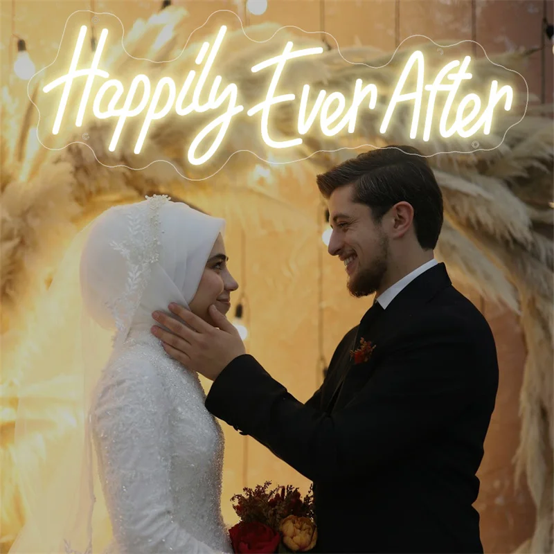 Imagem -03 - Happily Ever After Neon Sign Led Light Decoração do Casamento Neon Sign For Wall Room Melhor Juntos Decoração de Noivado