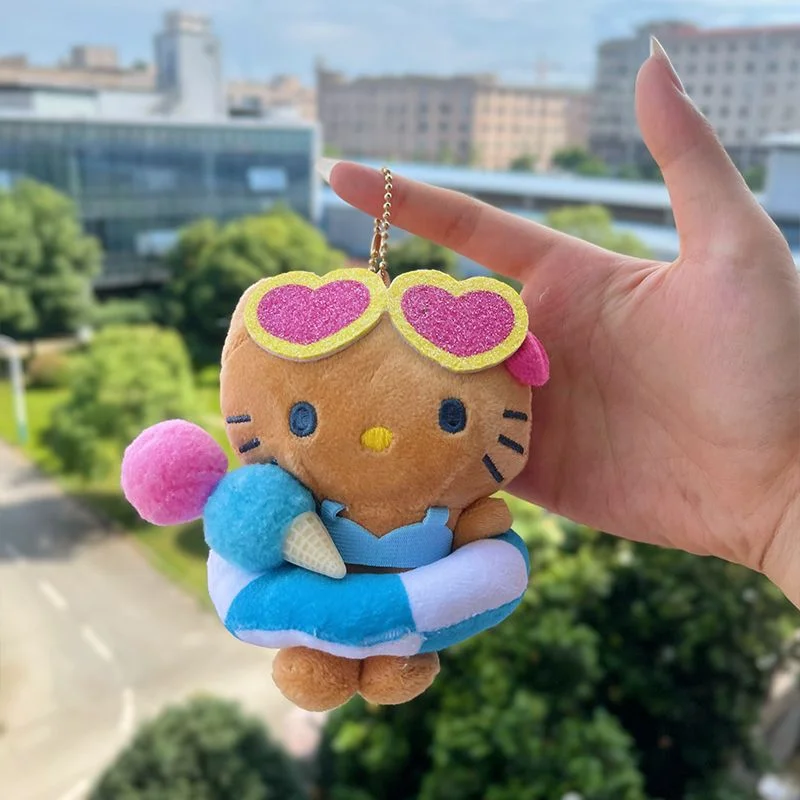 Sanrio Series Swimming Ring HelloKitty Plush Doll Pendant Kt Cat Cross-dressing Blue Swimming Ring Bag Pendant Keychain Gifts