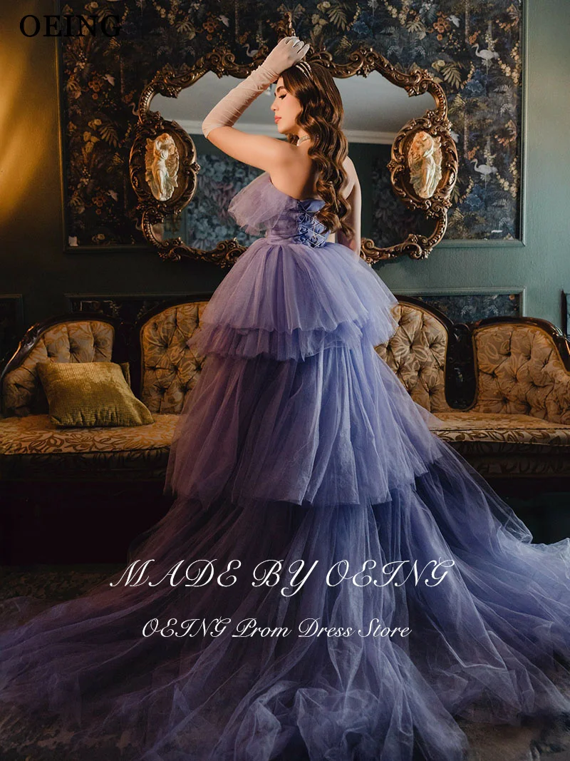 Oeing elegante a linha roxo vestido de baile sem alças em camadas drapeado vestidos de festa para aniversário vestido de noite alto/baixo personalizado
