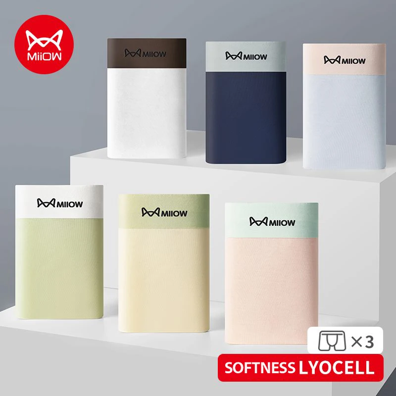 

MiiOW, 3 шт., мужские трусы, мужские дышащие боксеры из лиоцелла, 5А, антибактериальные шорты-боксеры с промежностью, мужские трусы, мужское нижнее белье, подарок