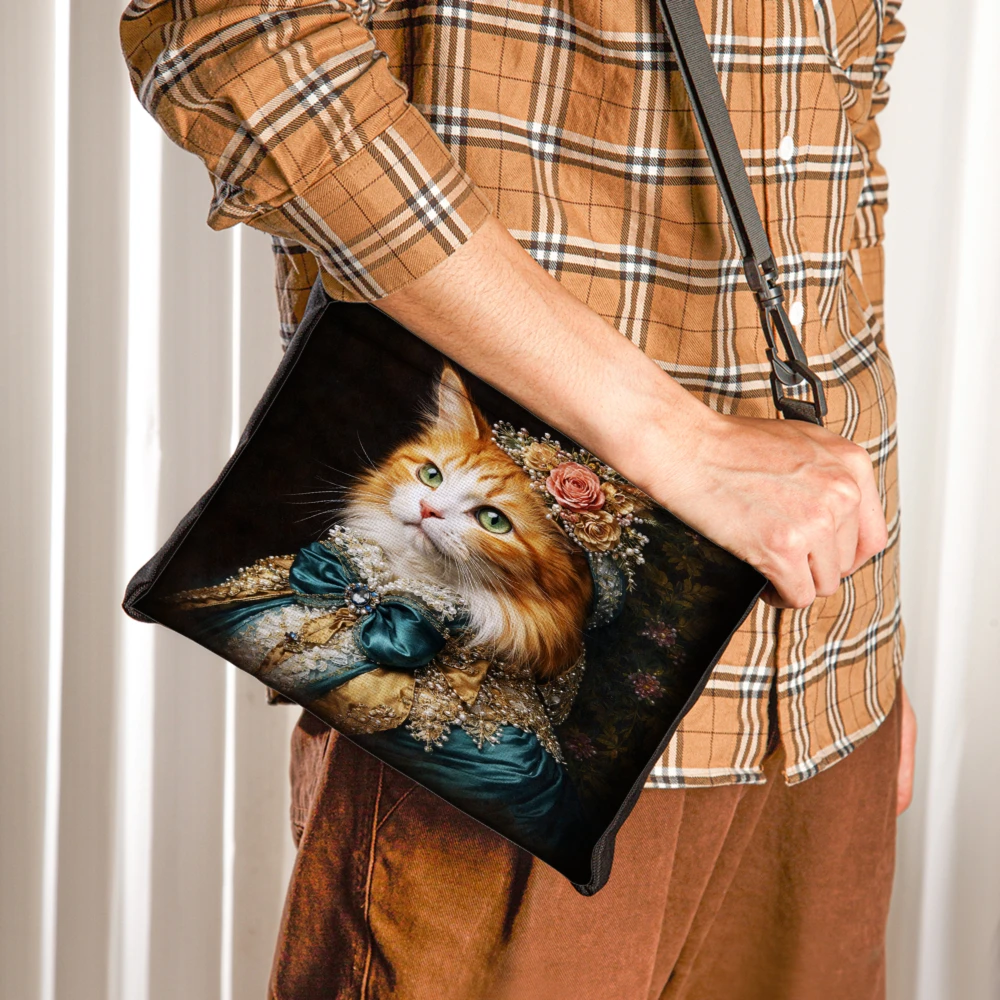Cat Portrait Crossbody Bag Black Royal Cat With Floral Crown And Blue Dress Shoulder Bags For Women Office Work Travel And Daily